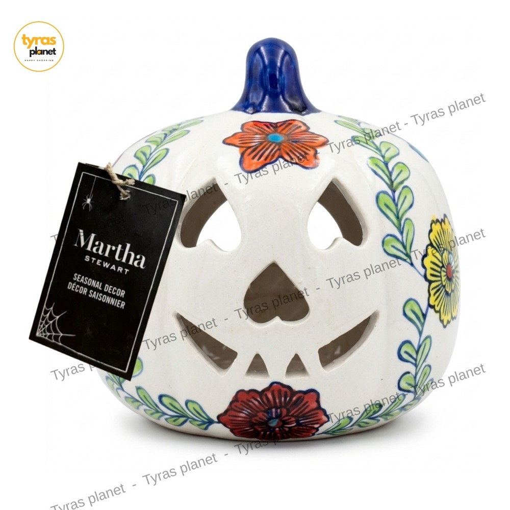 Martha Stewart Ceramic Pumpkin Jack O Lantern Day Of The Dead Candle Holder